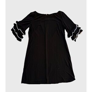 Danny And Nicole Black Shift Dress Size 16 White Ruffle Sleeves Party Stretch